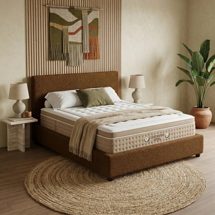 Ensemble matelas Bali & lit coffre Colisée | Mémoire de forme et ressorts ensachés | Grande capacité de stockage | Bouclette | Sable