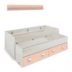 Cama doble juvenil con estante Kenia Blanco Alpes - Rosa