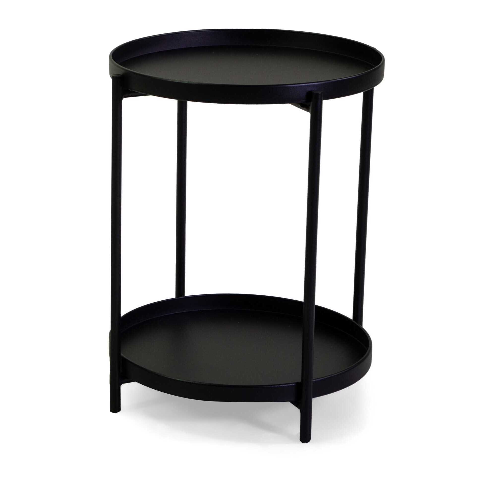 Tavolino Vacchetti in metallo nero tondo a 2 piani cm ø40h50