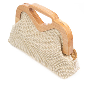 Bisenzio Bolso de mano Mujer. Fabricado en madera natural, algodón y paja trenzada.