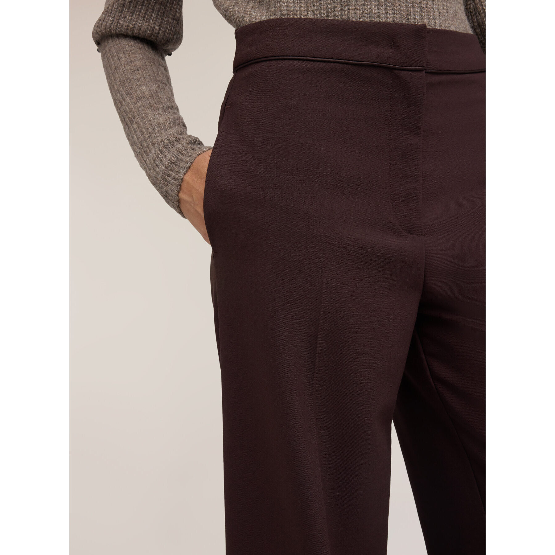 Motivi - Pantaloni palazzo in cady con inserti satin - Marrone