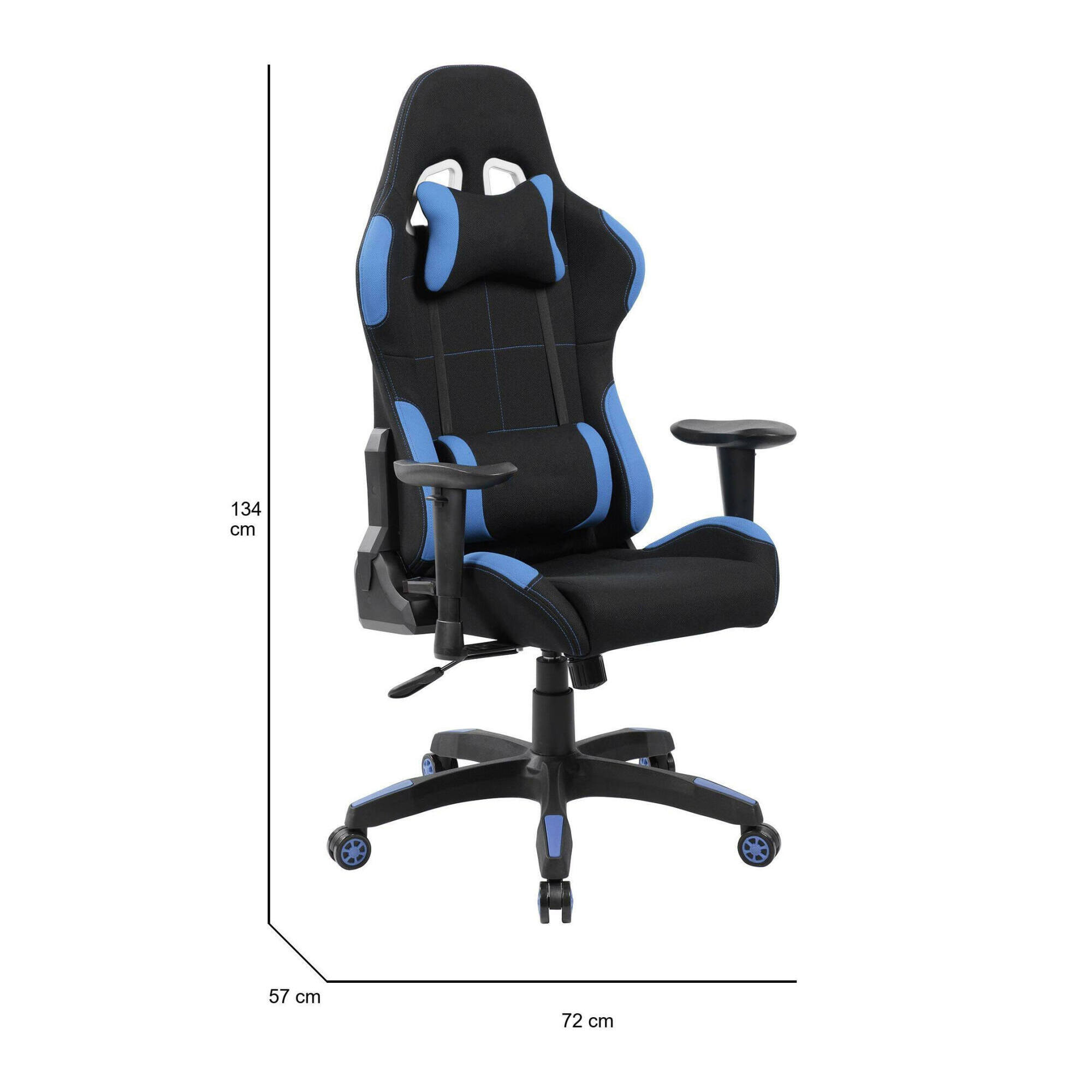 Sedia da gaming Bundaberg, Poltrona da gaming adulto, Sedia da scrivania, 57x72h124/134 cm, Nero e Blu