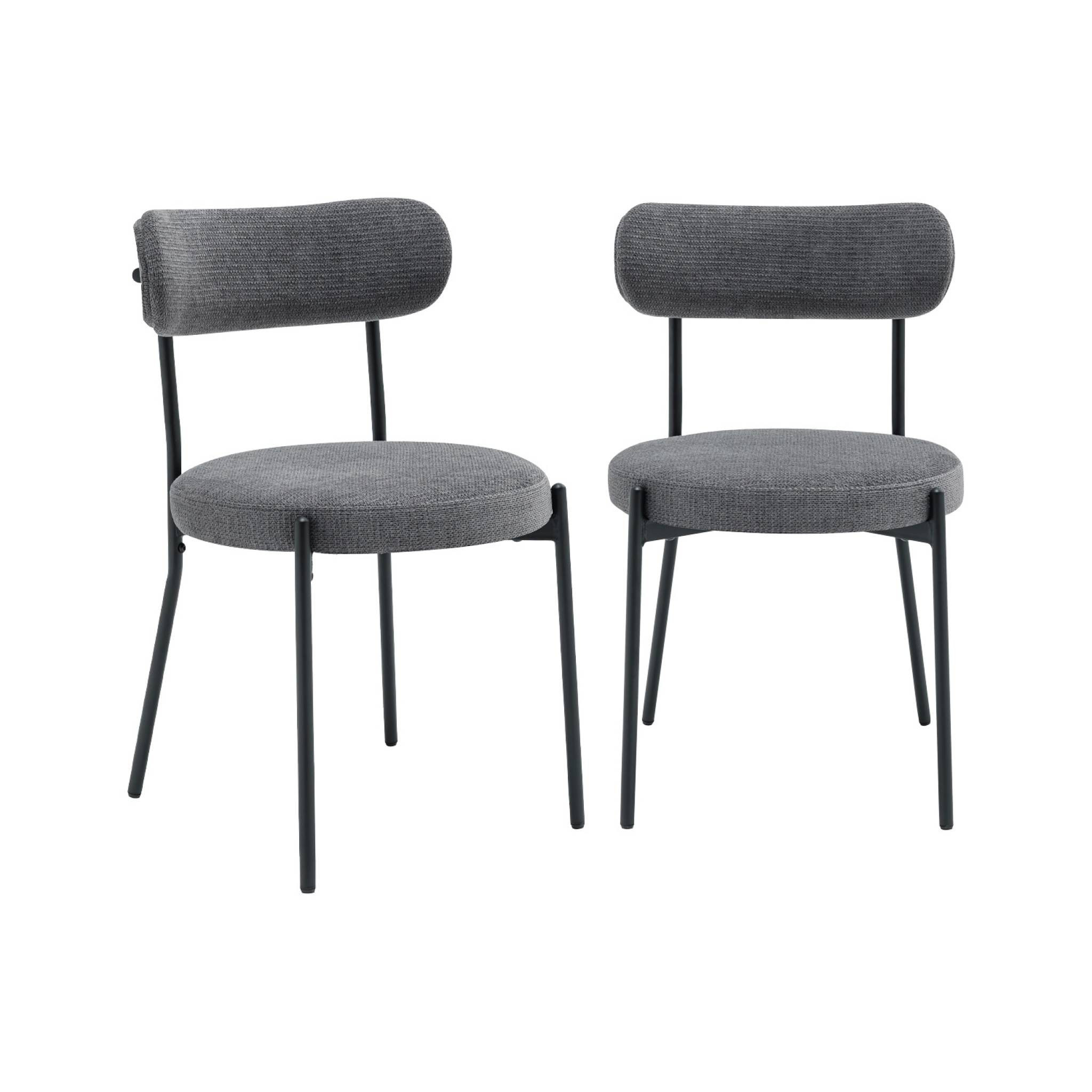 Lot de deux chaises métal et tissu chenille gris L 47 x P 49 x H 76.5cm - Livia