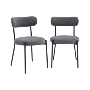 Lot de deux chaises métal et tissu chenille gris L 47 x P 49 x H 76.5cm - Livia