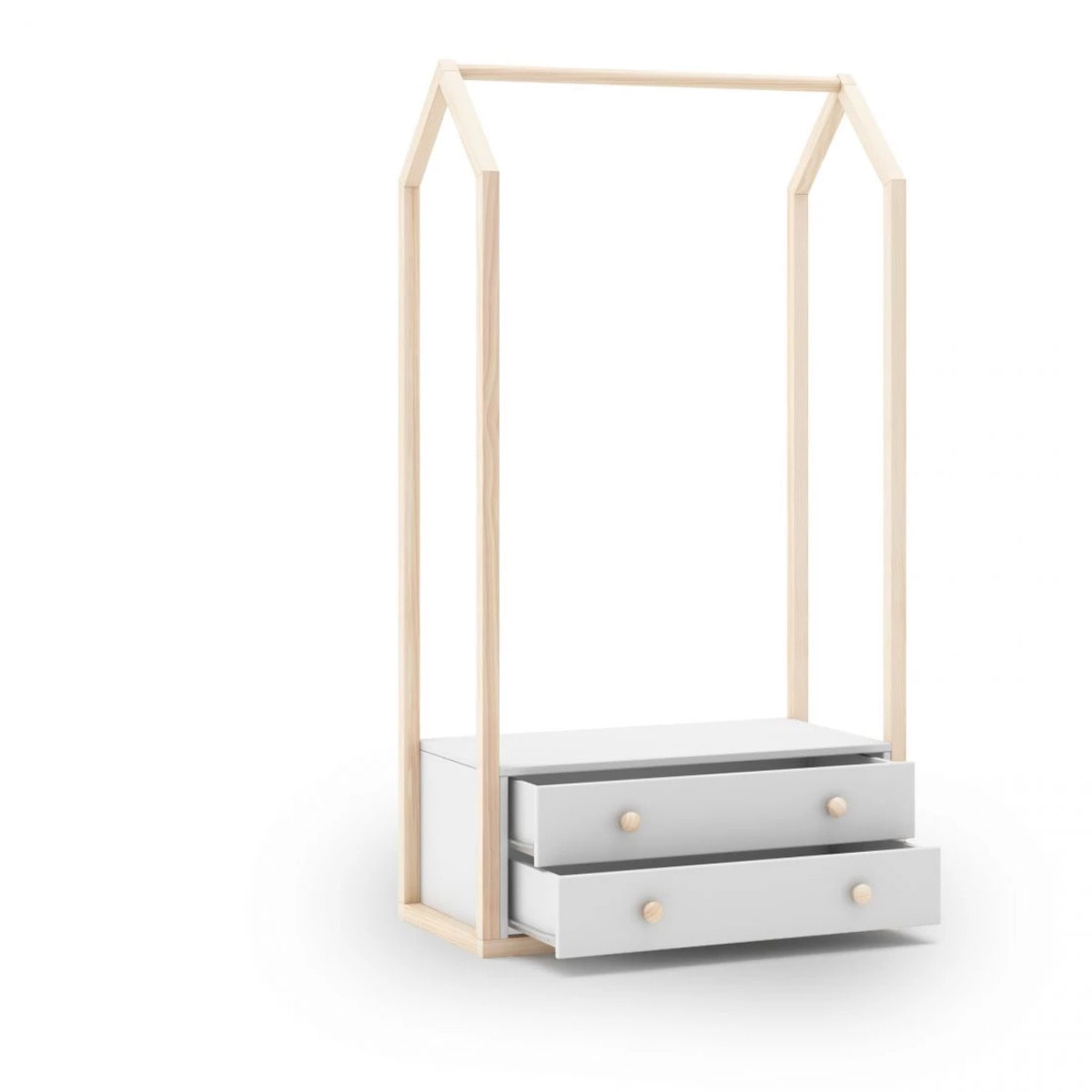 Perchero juvenil con 2 cajones en blanco y oak soft 80x170 cm Misty Breeze Blanco - Oak Soft