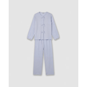 Pijama largo de algodón lazo azul agua