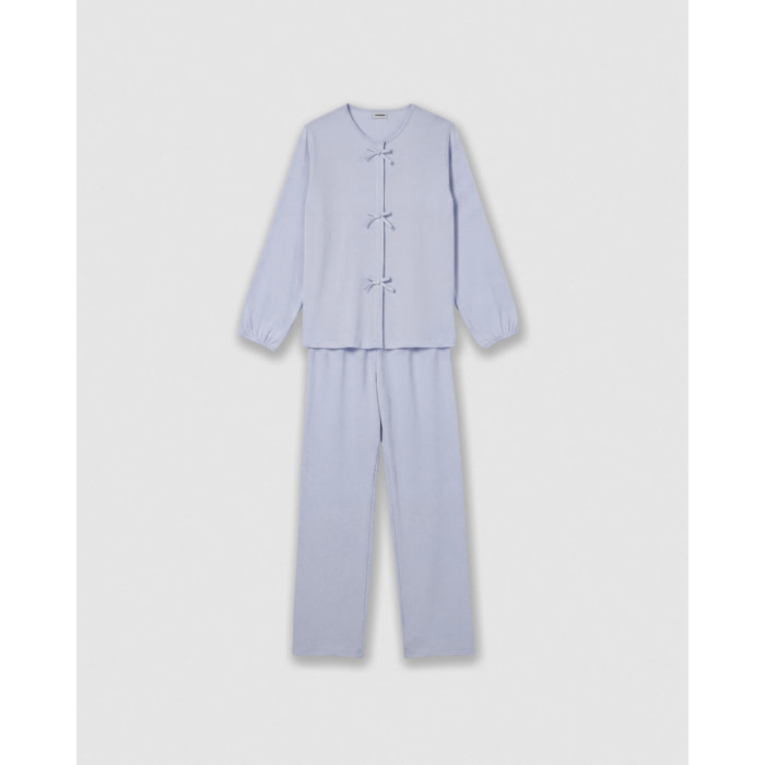 Pijama largo de algodón lazo azul agua