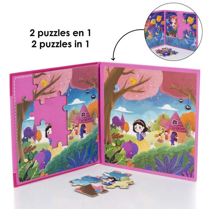 Puzzle design Una fiaba di 40 pezzi magnetici. Formato a libro, 2 puzzle da 20 pezzi in 1.