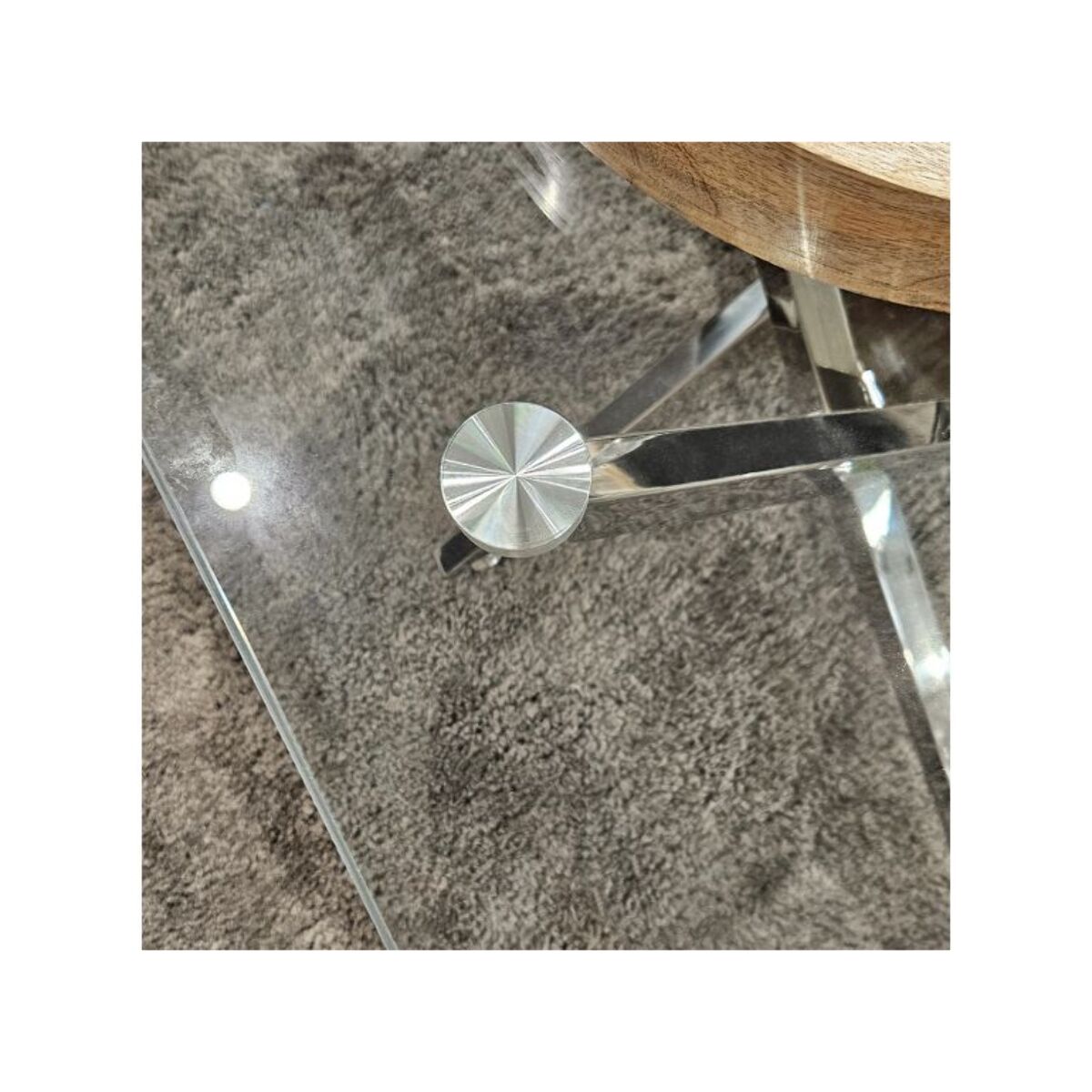 Table basse L. 120 cm en verre trempé et pied en métal chromé - BENTI