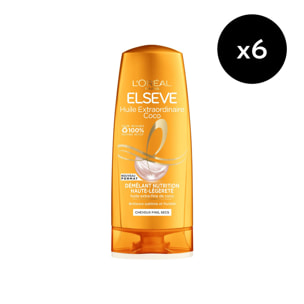 Lot de 6 - L'Oréal Paris Elseve Huile Extraordinaire Coco Démêlant Cheveux Fins et Secs 250ml