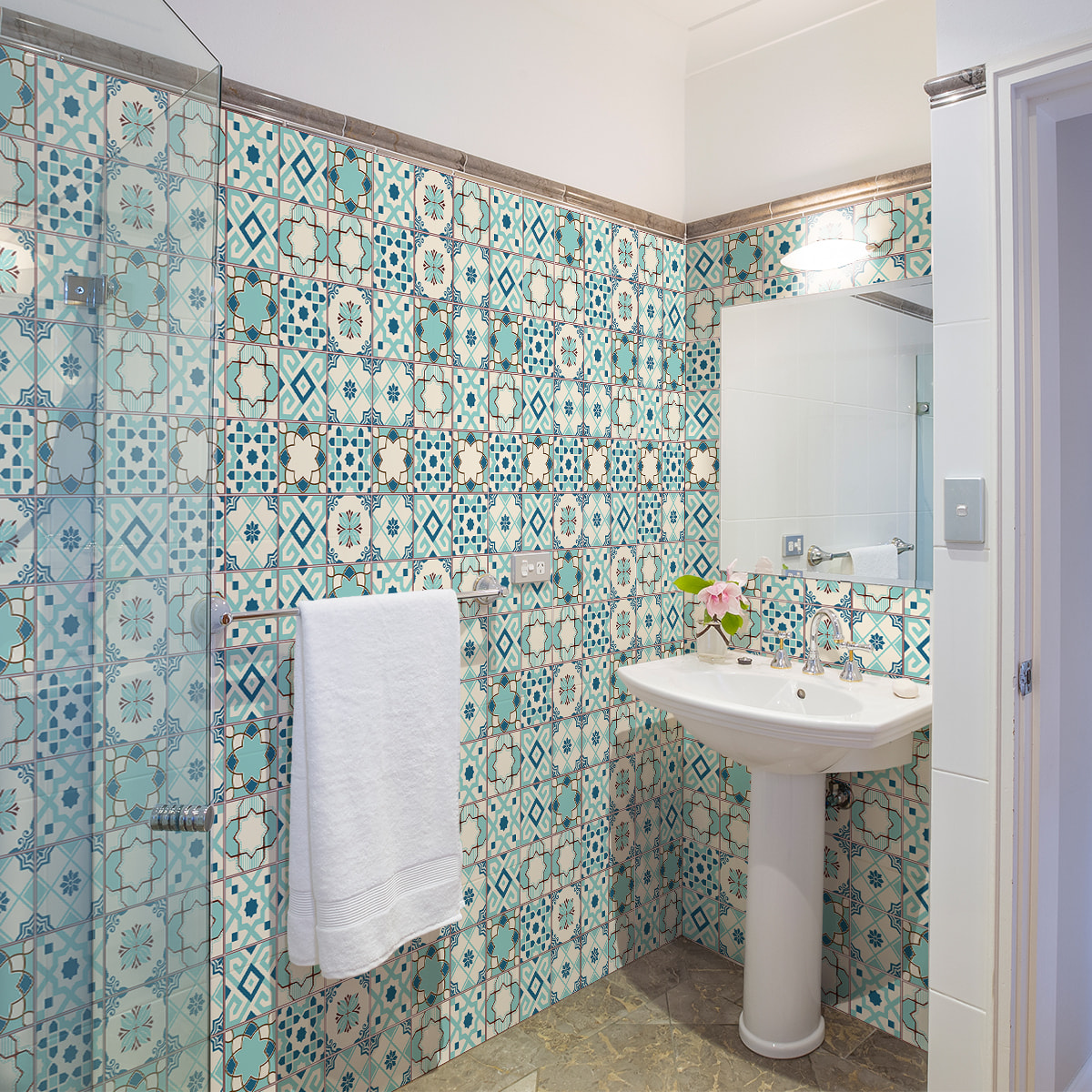 Stickers muraux - Sticker Mural Carrelage adhésif Cuisine Salle de Bain - 60 STICKERS CARRELAGES AZULEJOS VINCIANO