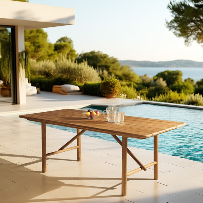 COLINE - Table à manger de jardin 200x100cm en bois de teck recyclé