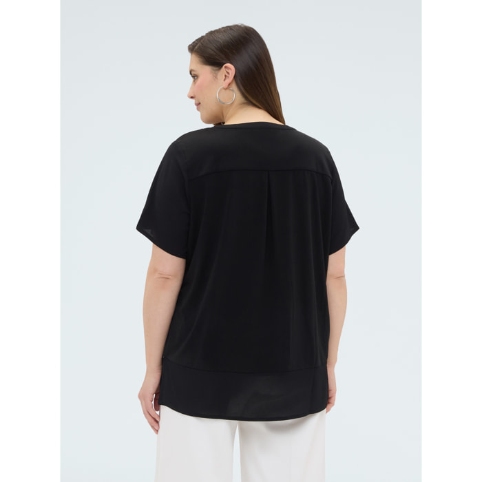 Fiorella Rubino - T-shirt in misto lyocell con bottoncini - Nero