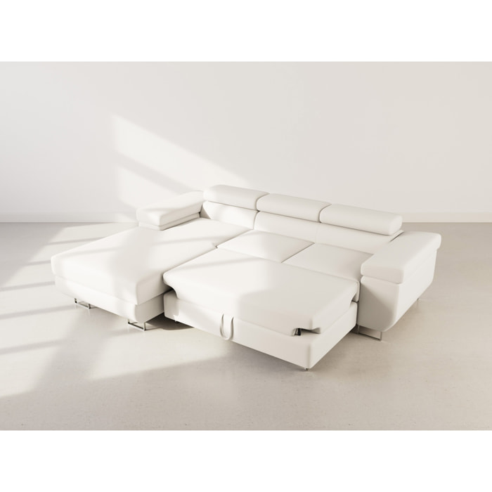 Pablo - canapé d'angle gauche - 6 places - convertible avec coffre et têtières réglables - en velours - Beige