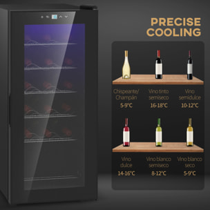 Nevera Vinos 18 Botellas 50L Vinoteca con Luz LED Interior Pantalla Táctil Digital Control de Temperatura Puerta de Vidrio y 5 Estantes de Metal Negro