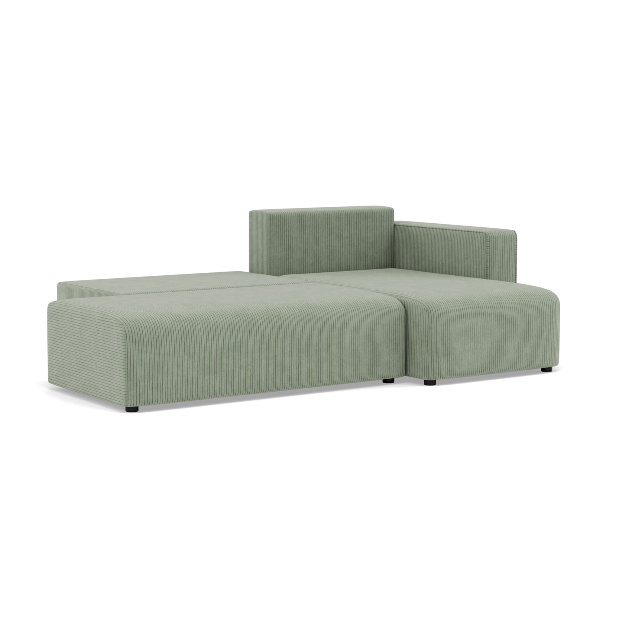 Topaze - canapé d'angle droit 4 places convertible avec coffre sans accoudoir en velours côtelé - Vert sauge