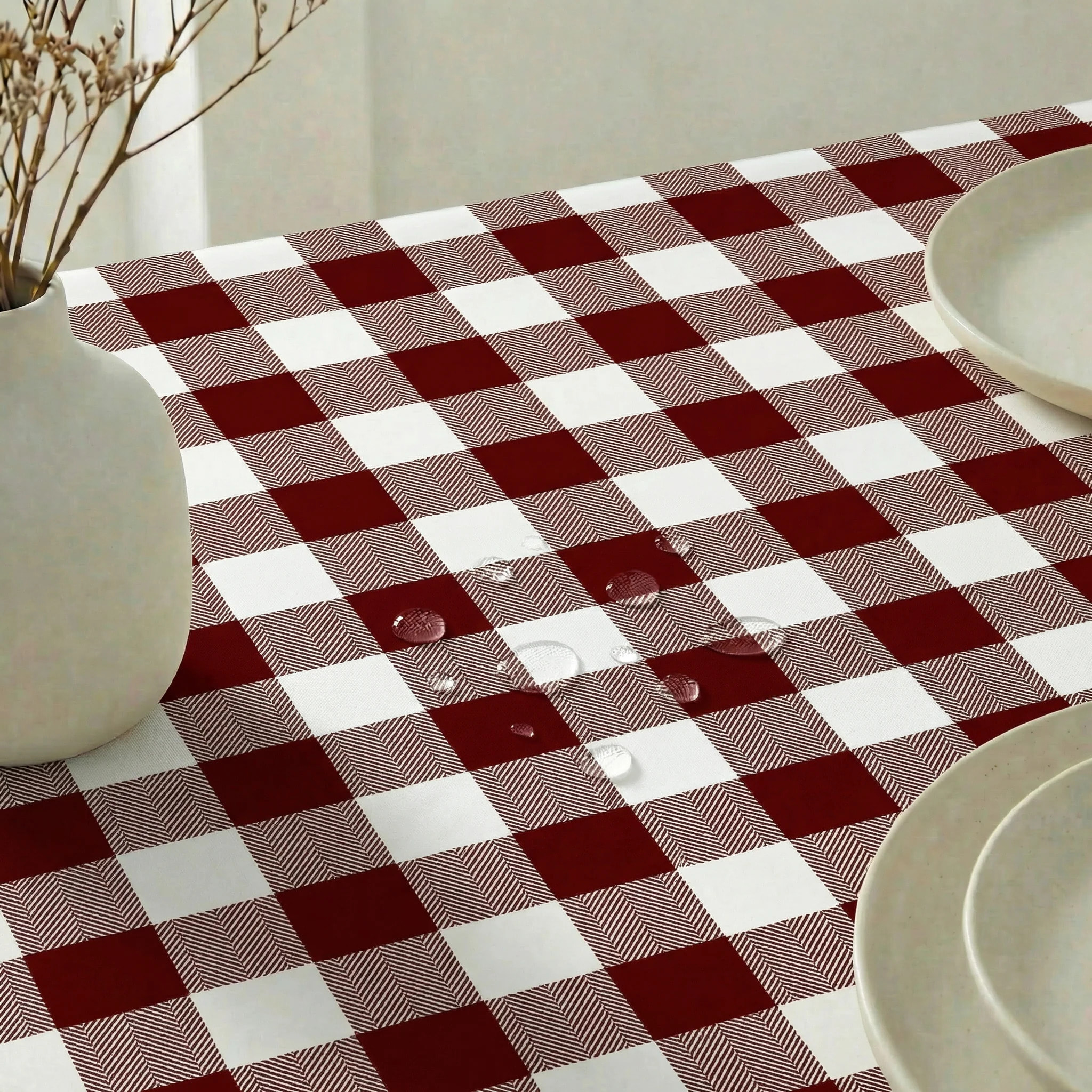 Nappe antitache au toucher tissu imperméable Carreaux grenat