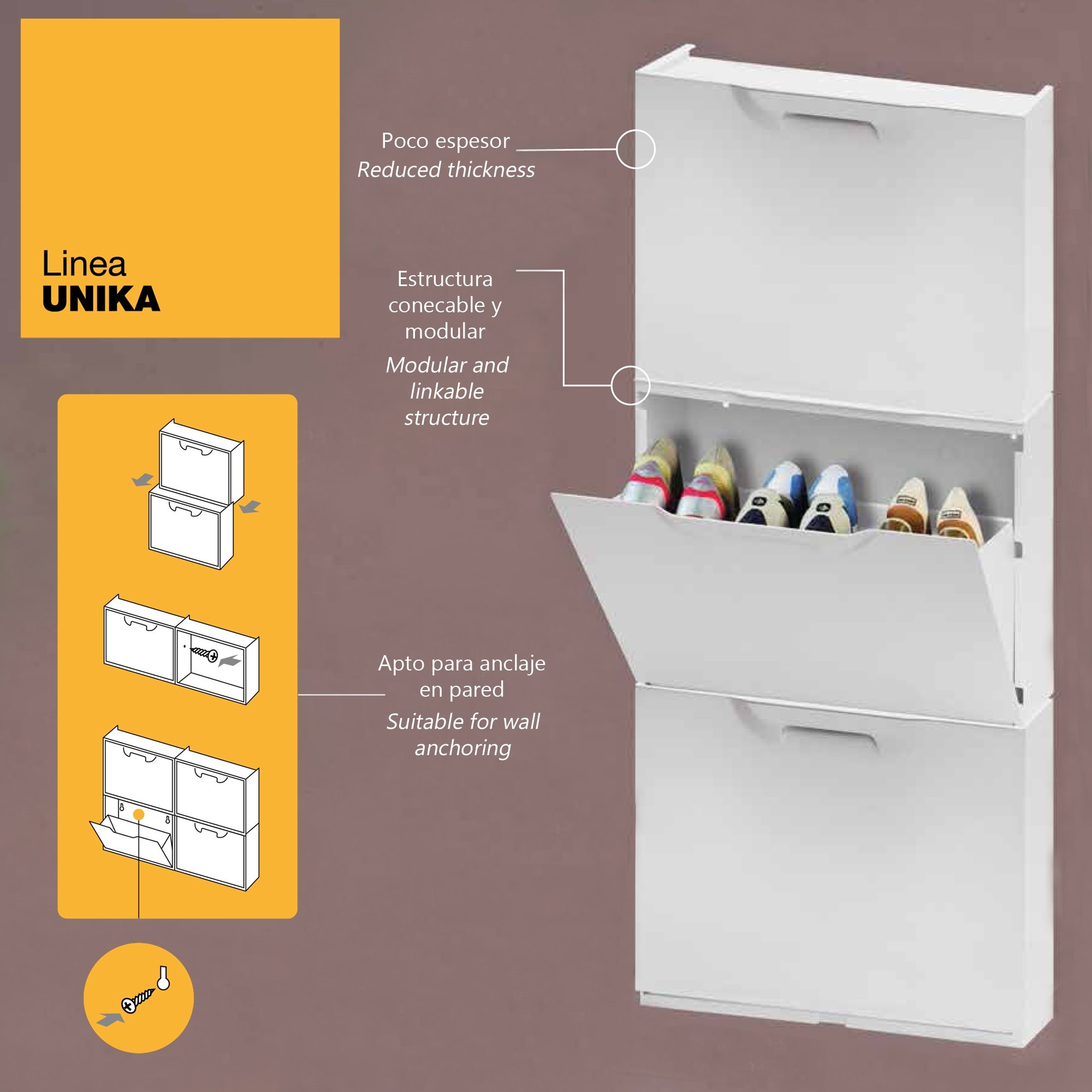 Pack de 2 zapateros en polipropileno color blanco