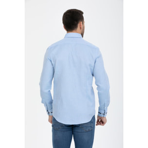 Camicia Uomo 1 Bottoni Button Down Slim Armaturato Fantasia Celeste/Bianco