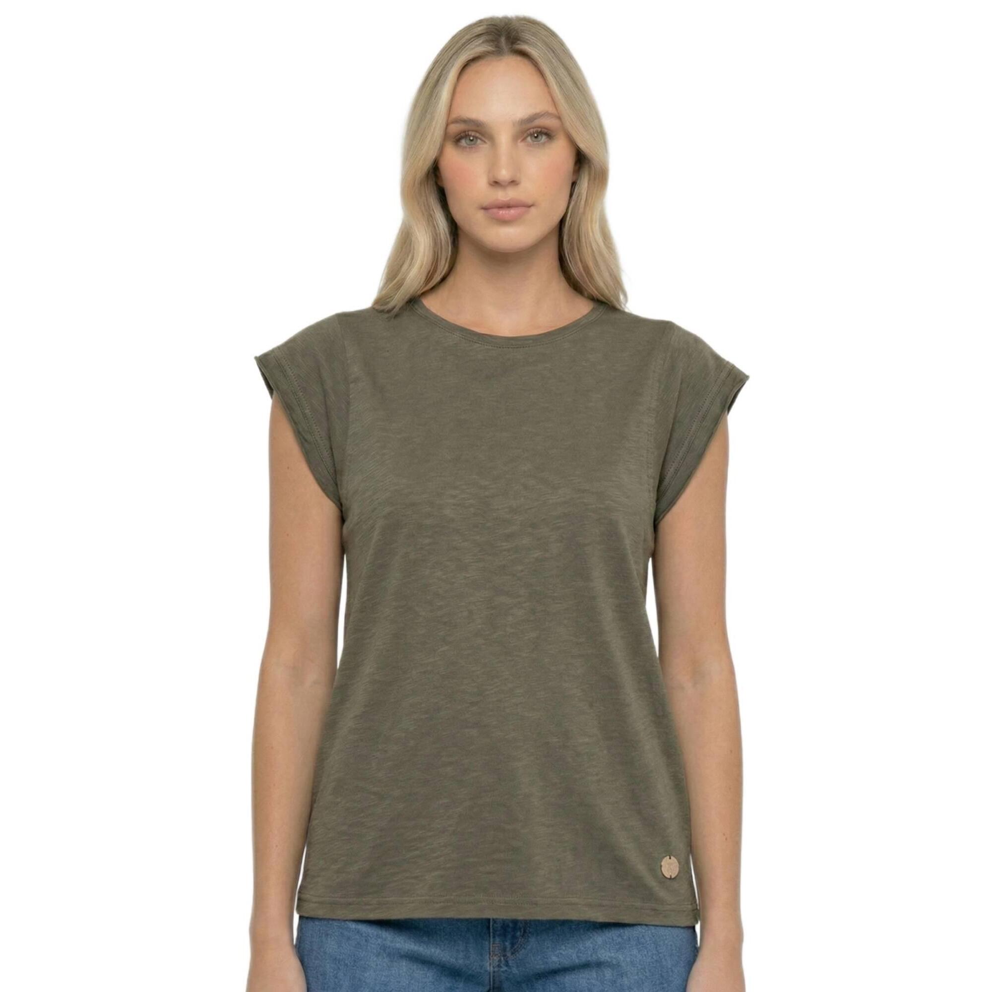 Camiseta de manga corta estilo safari urbano para mujer