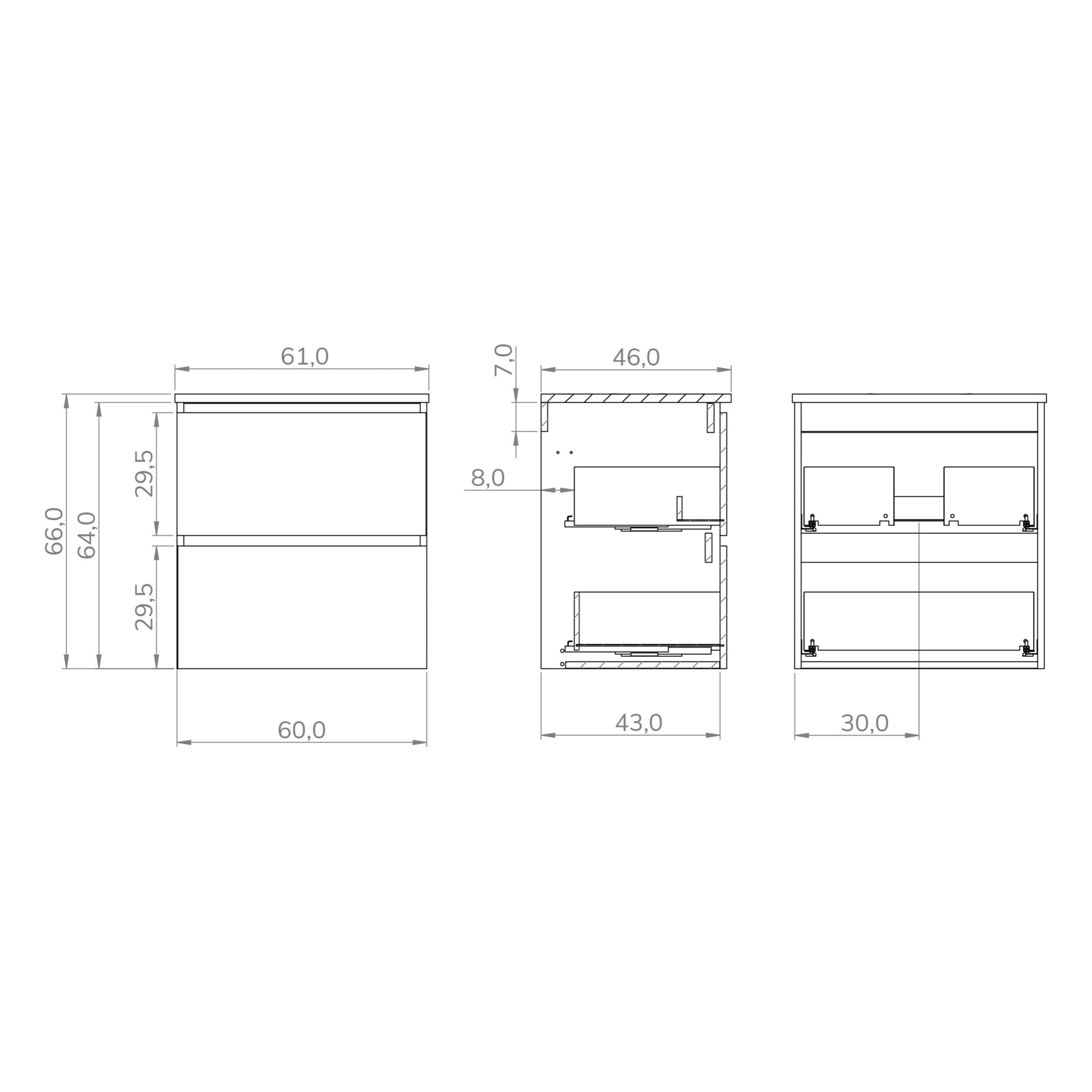 Conjunto de Baño Kaji | Mueble de Baño Suspendido | 60 cm Blanco| Dos Cajones | Lavabo Encastrado | No incluye Espejo | Alday
