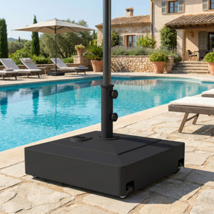 Base para Sombrilla Cuadrada con Ruedas, Soporte de Parasol de HDPE, Pie para Sombrilla con Postes Ø35/38/48 mm, Rellenable de Arena 61 kg o Agua 40 kg, para Jardín, Patio, Terraza, Negro
