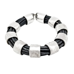 Pulsera Round en cuero negro