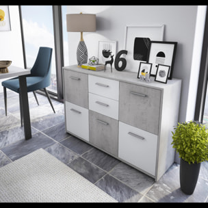 Mobile Contenitore Credenza Moderna Con 5 Ante 2 Cassetti Mobile Multiuso Soggiorno Ingresso Studio Sala Pranzo 114x77x32 Cm Bianco Grigio Cemento