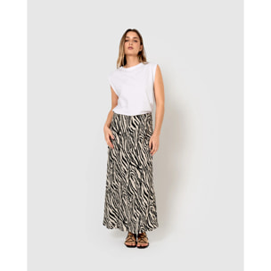 Falda midi bambula detalles plisados yves beige/negro