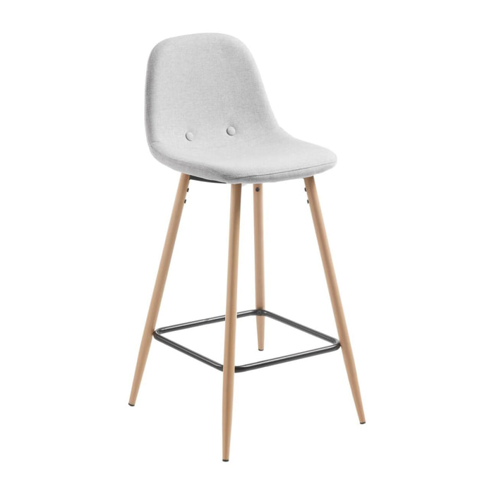 Kave Home - Sgabello alto Nolite imbottito in grigio chiaro con gambe in legno di faggio