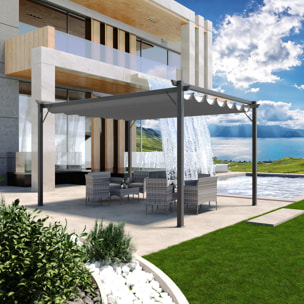 Gazebo Pergola 3x4 M Pergolato Con Telo Grigio Impermeabile Retrattile Richiudibile Struttura In Acciaio Per Giardino Terrazzo Piscina Esterno Fiere