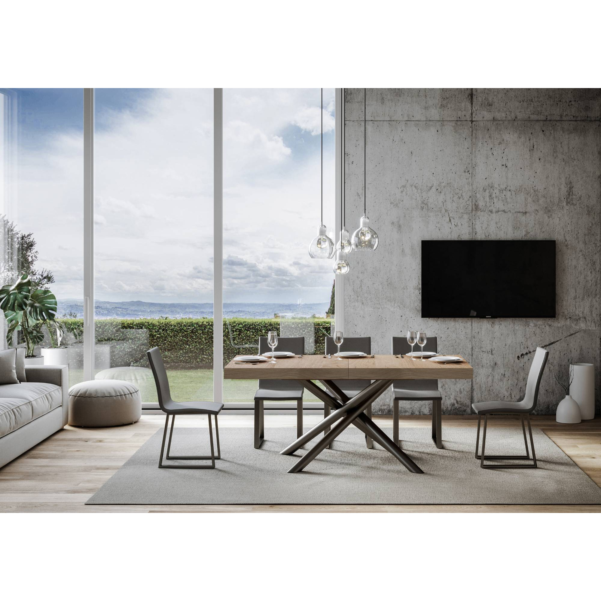 Tavolo allungabile 90x200/460 cm Famas quercia natura telaio Antracite