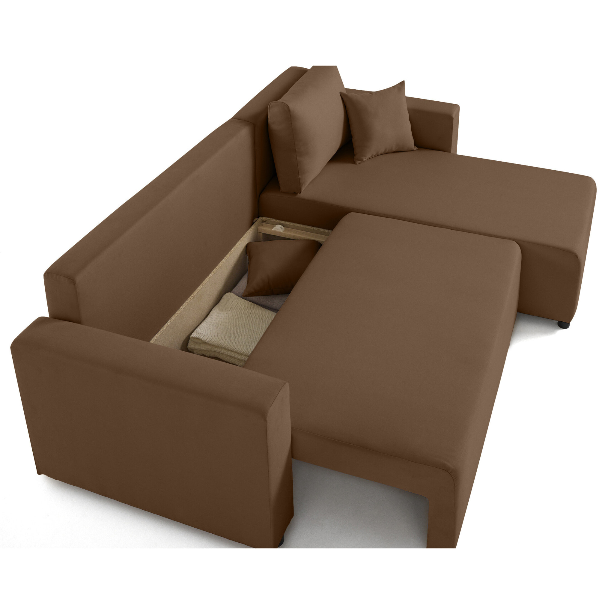 Regala - canapé d'angle réversible - 4 places - convertible avec coffre - en tissu - Marron