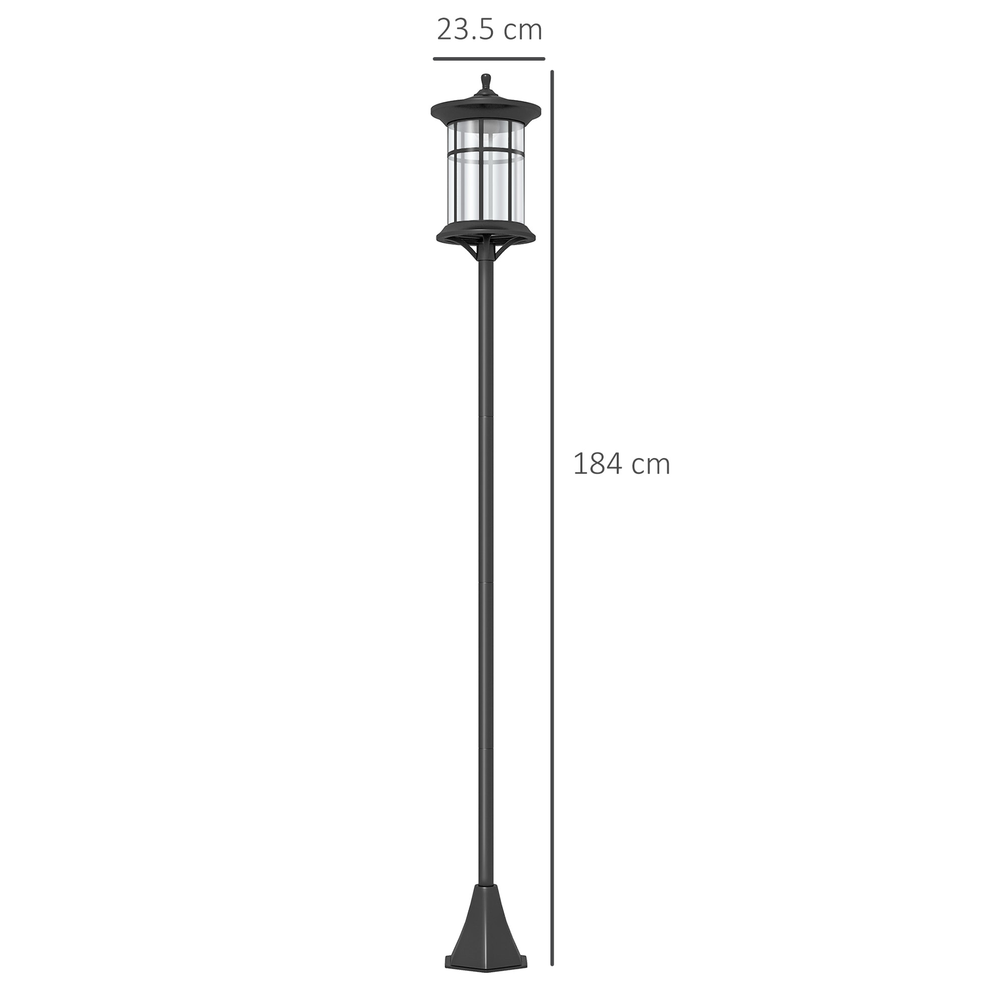 Outsunny Lampione Solare da Giardino Alto 184cm con Luce LED Bianco Freddo e IP44, Nero