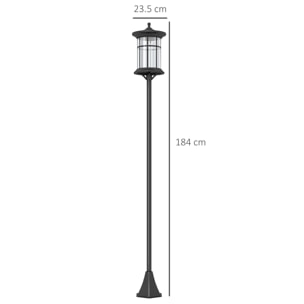 Outsunny Lampione Solare da Giardino Alto 184cm con Luce LED Bianco Freddo e IP44, Nero