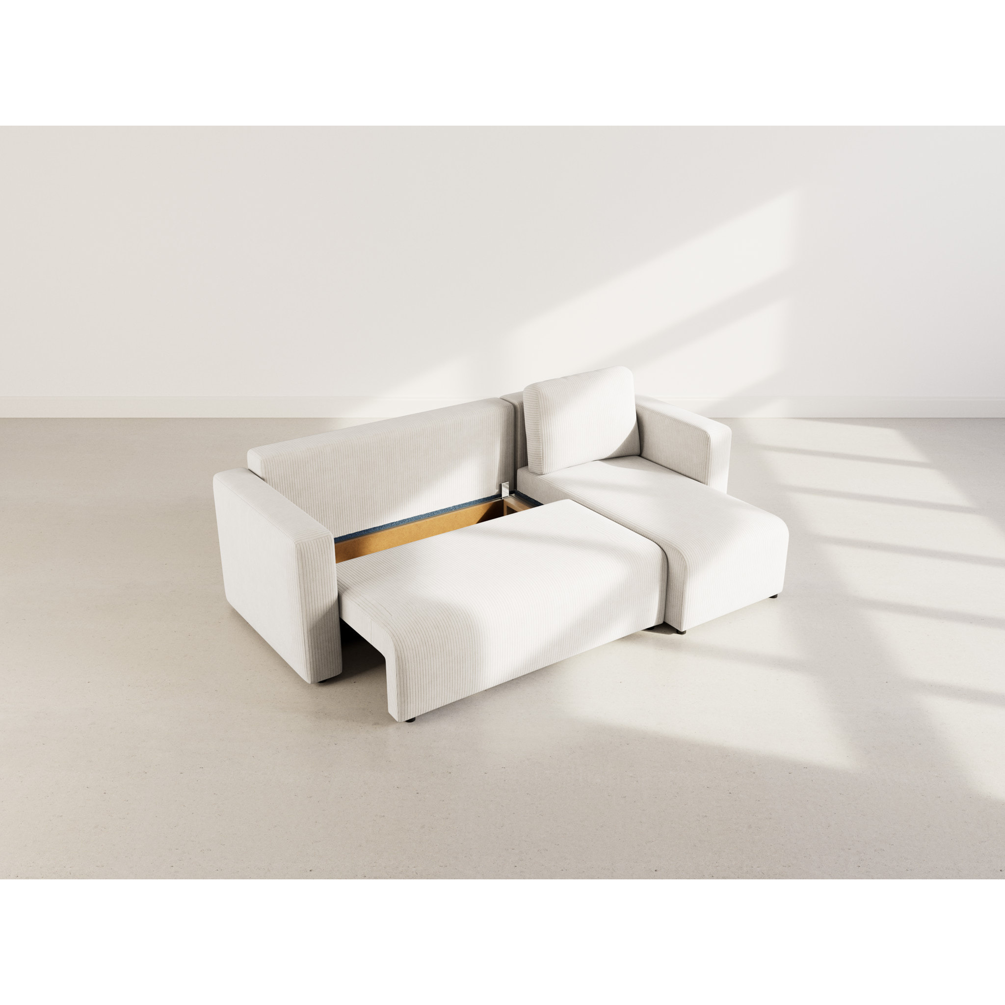 Canopy - canapé d'angle réversible 4 places convertible avec coffre en velours côtelé - Beige