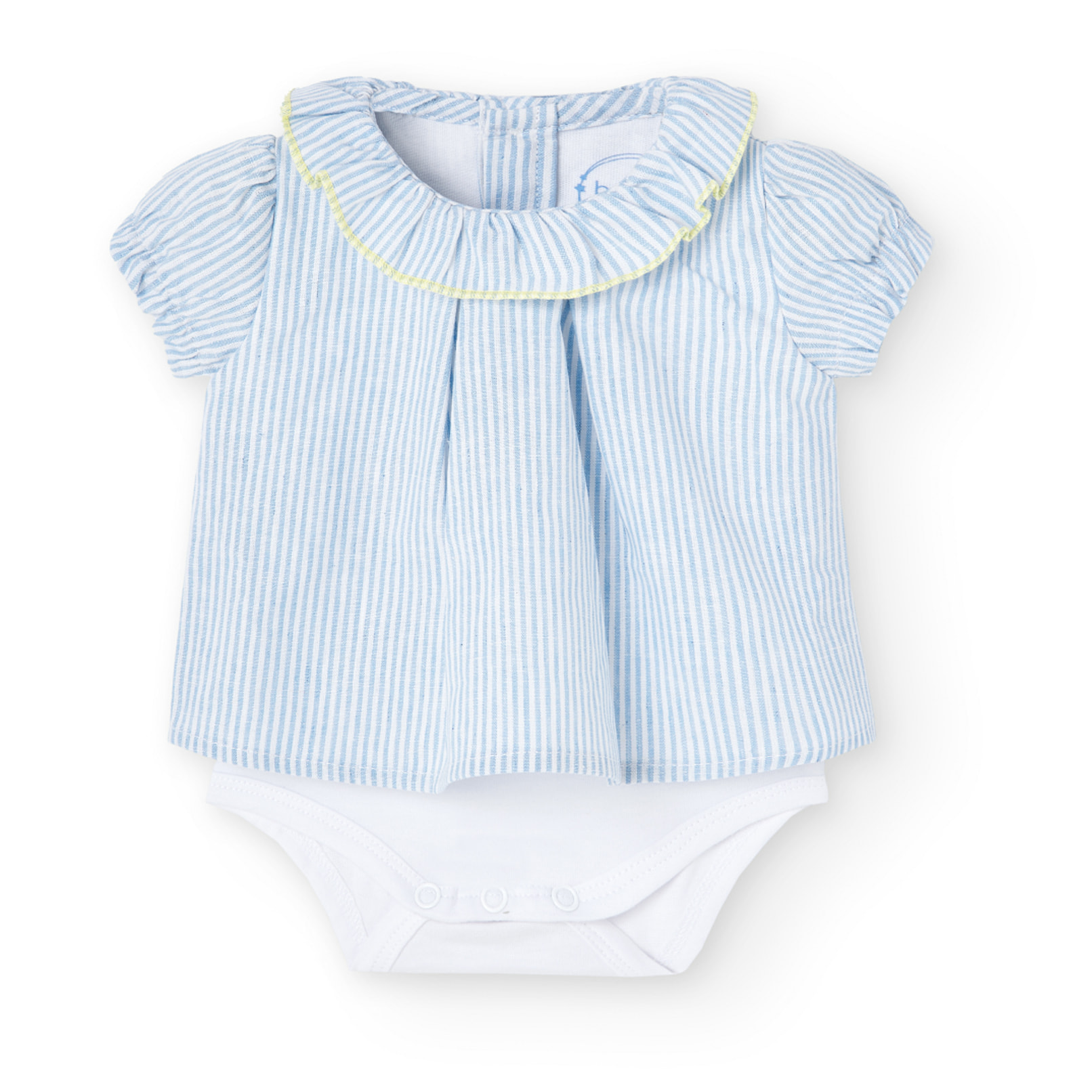 Conjunto combinado niña, algodón estampado rayas, azul claro