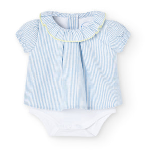 Conjunto combinado niña, algodón estampado rayas, azul claro