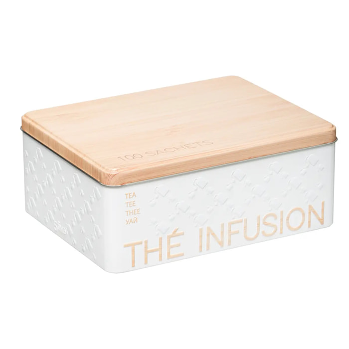 Boîte à thé 6 compartiments métal "Scandinave Nature" blanc