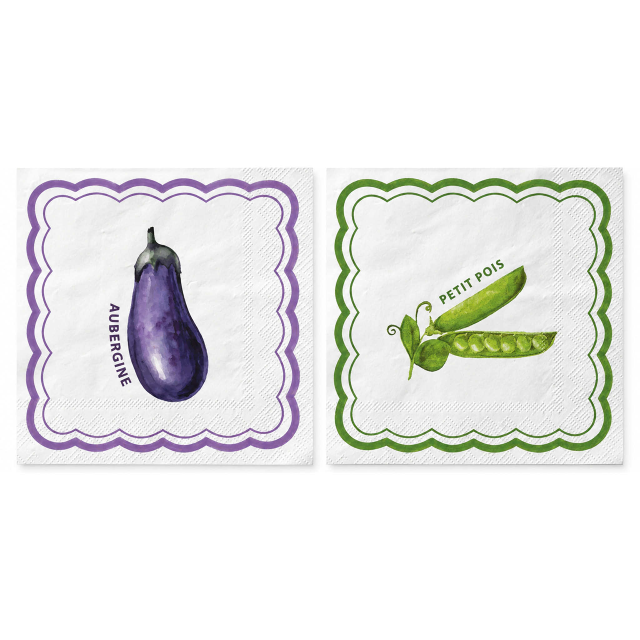 Lot de 20 serviettes en papier motif aubergine et petit pois - Violet