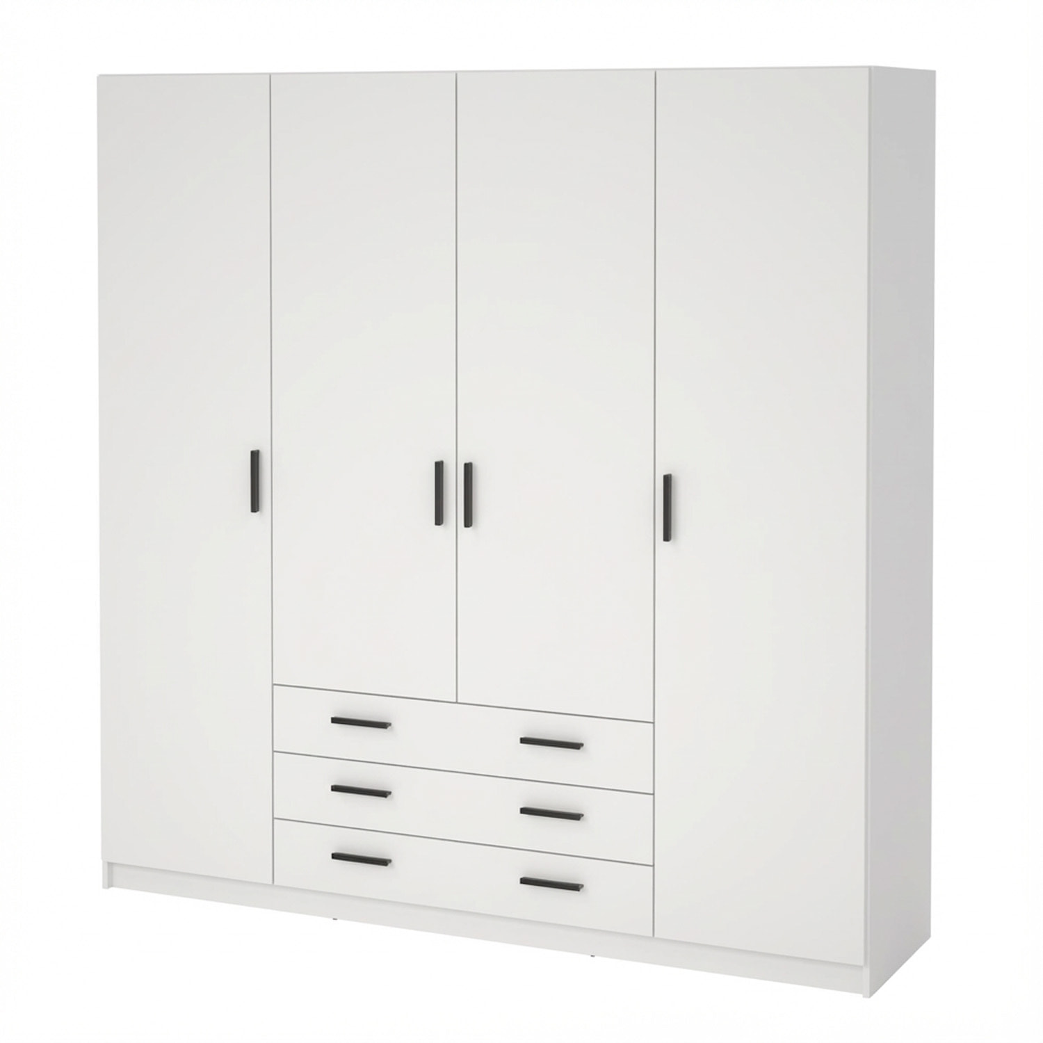 Armadio Con 4 Ante E 3 Cassetti Armadietto Multiuso Barra Appendiabiti E 8 Ripiani Di Cui 6 Regolabili Extra Capiente 195,5 x 49,6 x 200,4 Cm Bianco