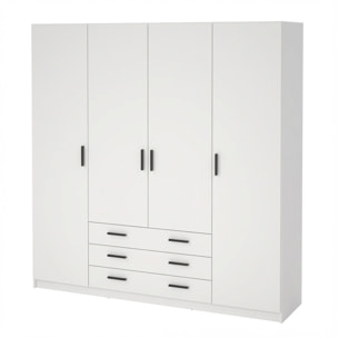 Armadio Con 4 Ante E 3 Cassetti Armadietto Multiuso Barra Appendiabiti E 8 Ripiani Di Cui 6 Regolabili Extra Capiente 195,5 x 49,6 x 200,4 Cm Bianco