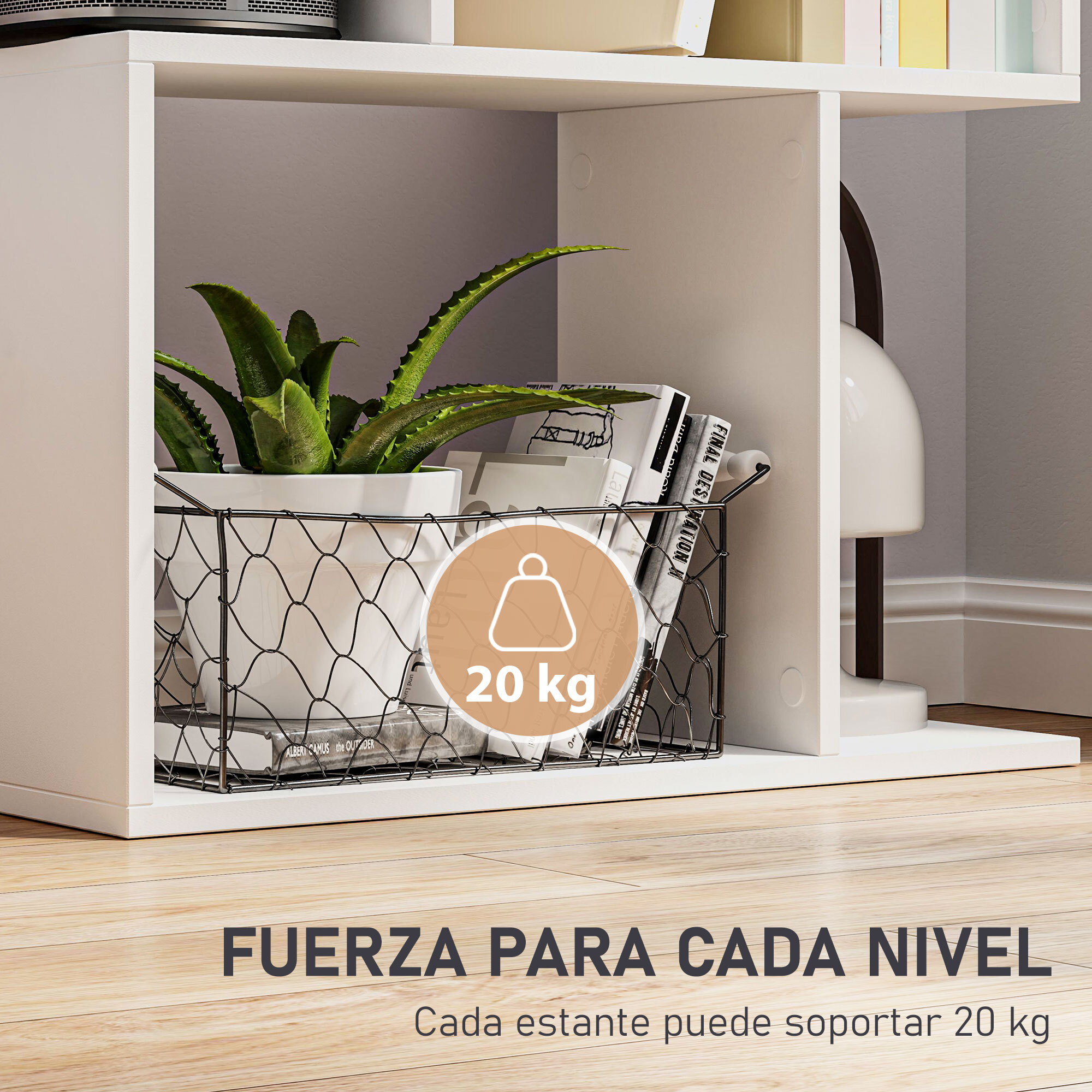 Librería de 5 Niveles, Estantería para Libros en Forma de S con 10 Estantes, para Sala de Estar, Dormitorio, Estudio, Oficina, 60x24x184,5 cm, Blanco