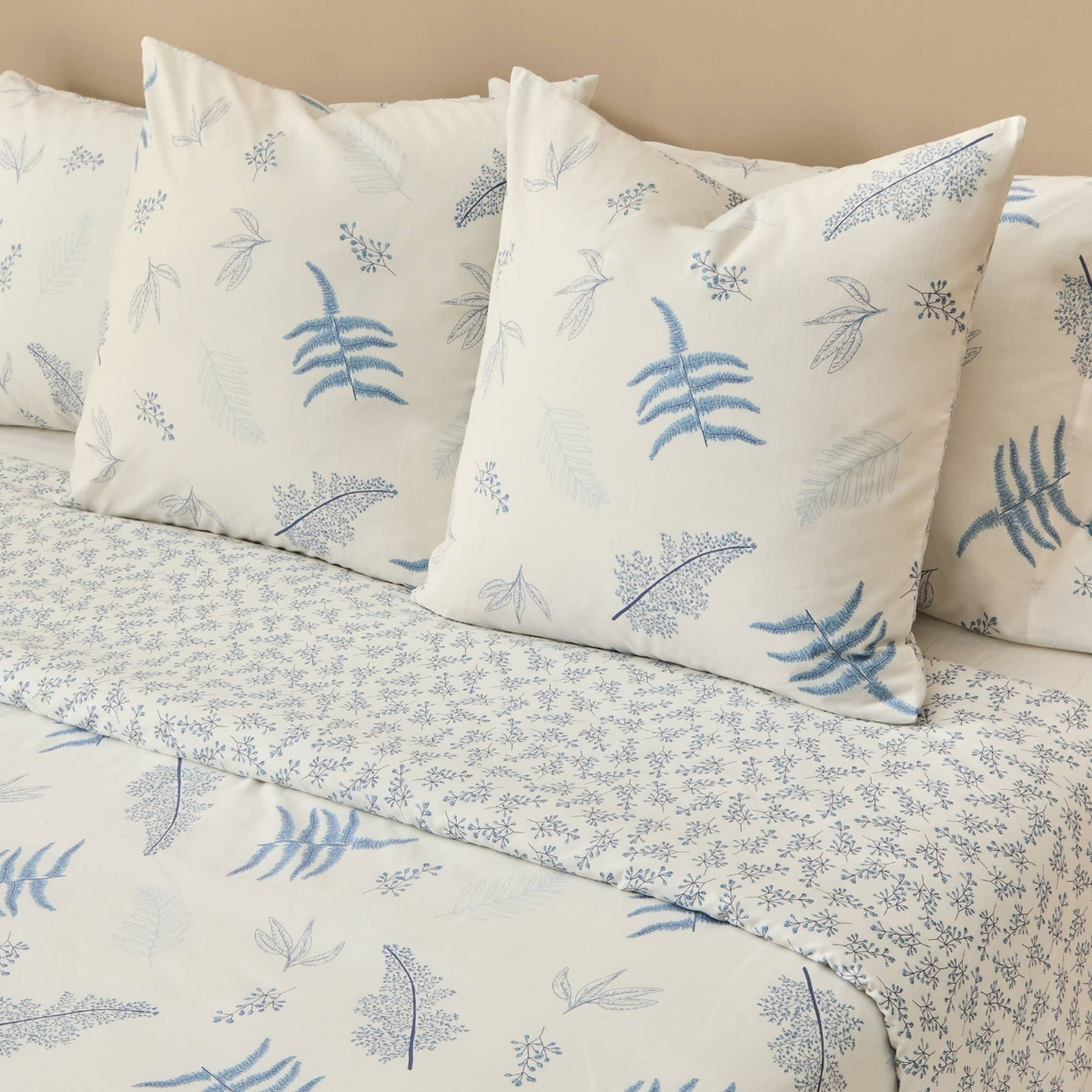 Funda nórdica algodón hojas Lari color azul 100% Algodón percal