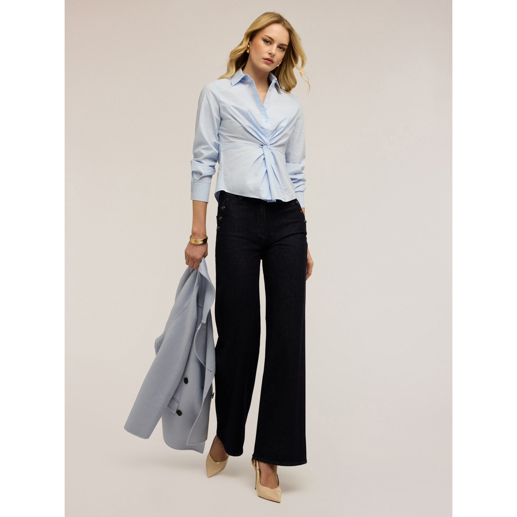 Motivi - Camisa de popelín con nudo - Light - blue