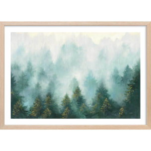 Affiche Brume sur la forêt Affiche + cadre en bois - Chêne