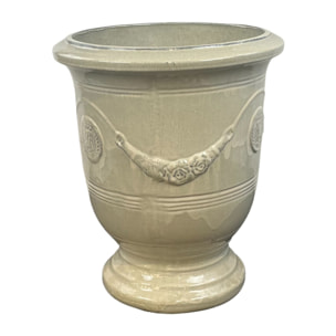 Richelieu 46x53cm, pot grande taille d'extérieur fait main en terre cuite émaillée, résistant au gel, crème