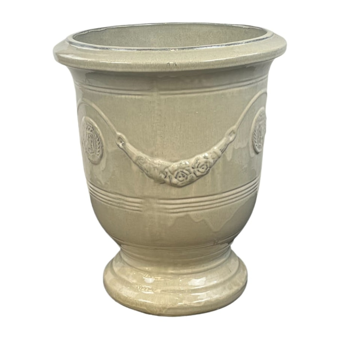 Richelieu 46x53cm, pot grande taille d'extérieur fait main en terre cuite émaillée, résistant au gel, crème