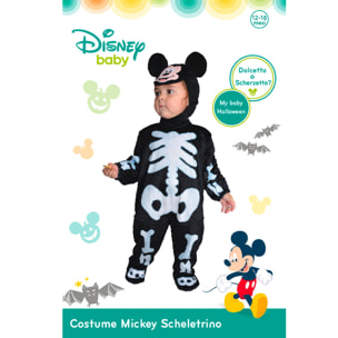 Costume Disney Baby Halloween Tutina Scheletrino Mickey Mouse + Cuffia Orecchie