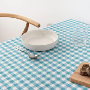 Nappe en tissu 100% coton Vichy Bleu Clair